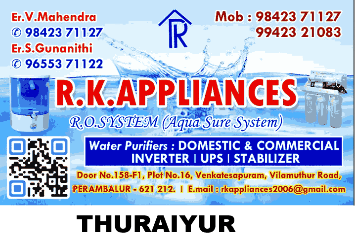 RK Appliances RO Water Purifier dealers in thuraiyur